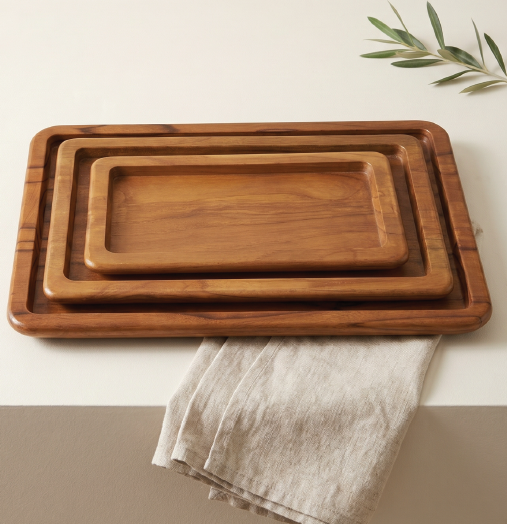Wooden Rectangle Tray Set