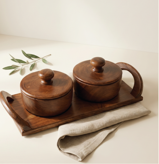 Wooden Pickle Box (2 Bowl)
